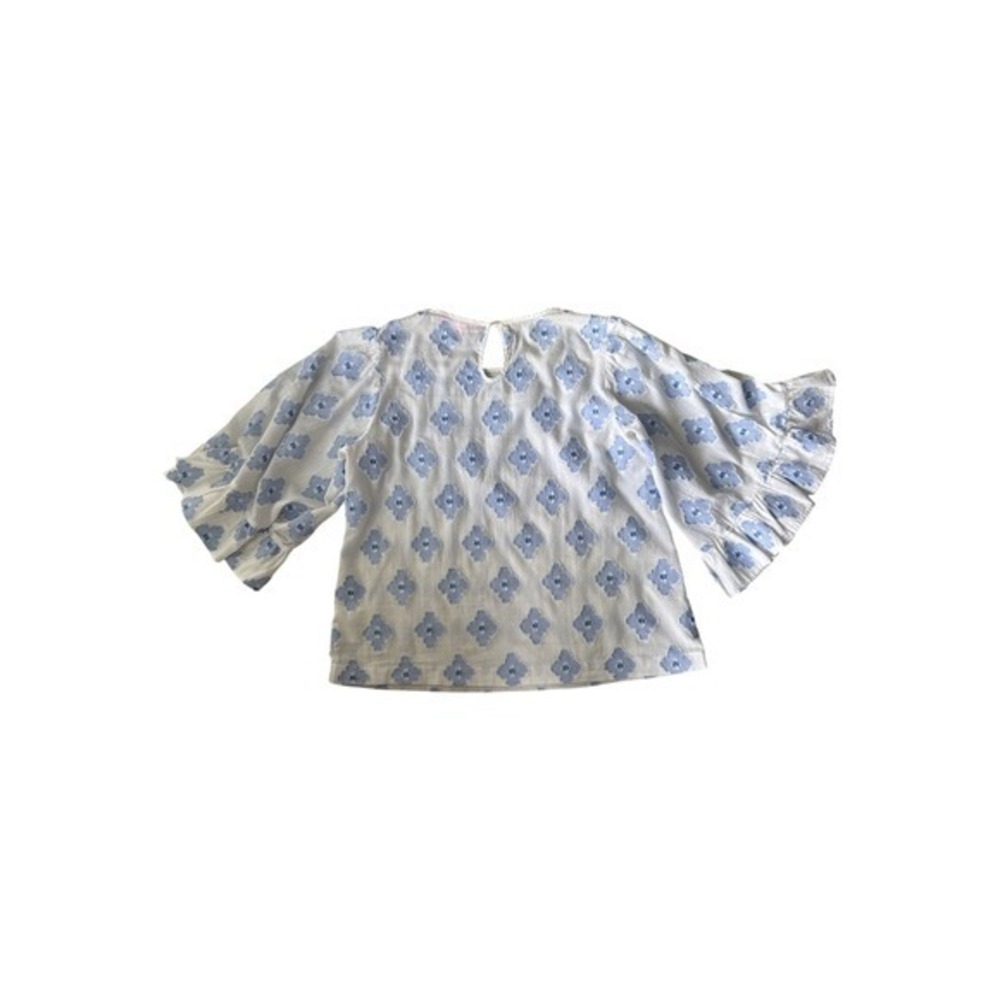 VTG Lilly Pulitzer Bell Sleeve Top M White Blue Floral Coquette Preppy Y2K - Picture 7 of 11